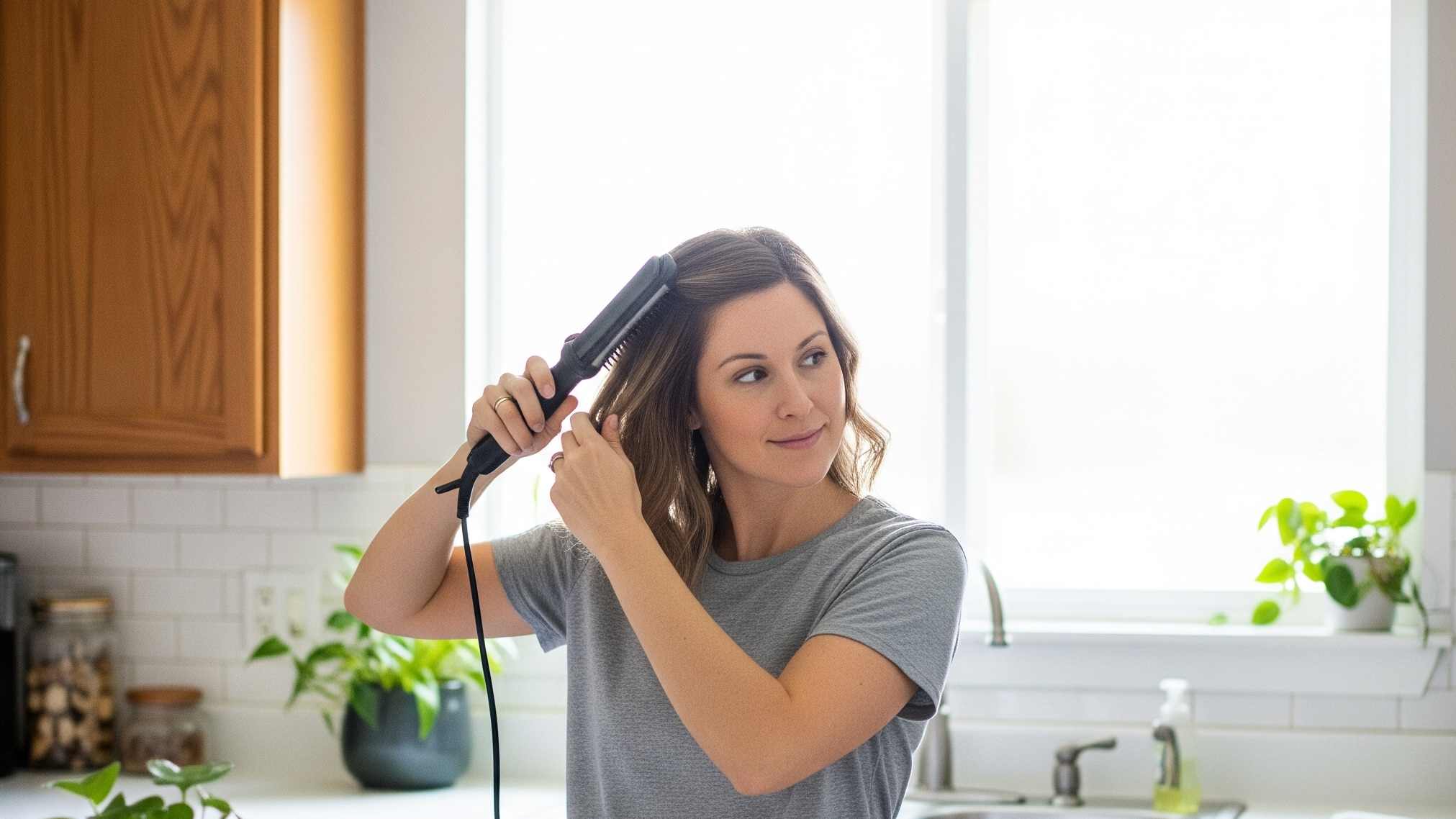 Using hair straightener with air for sleek, straight hair