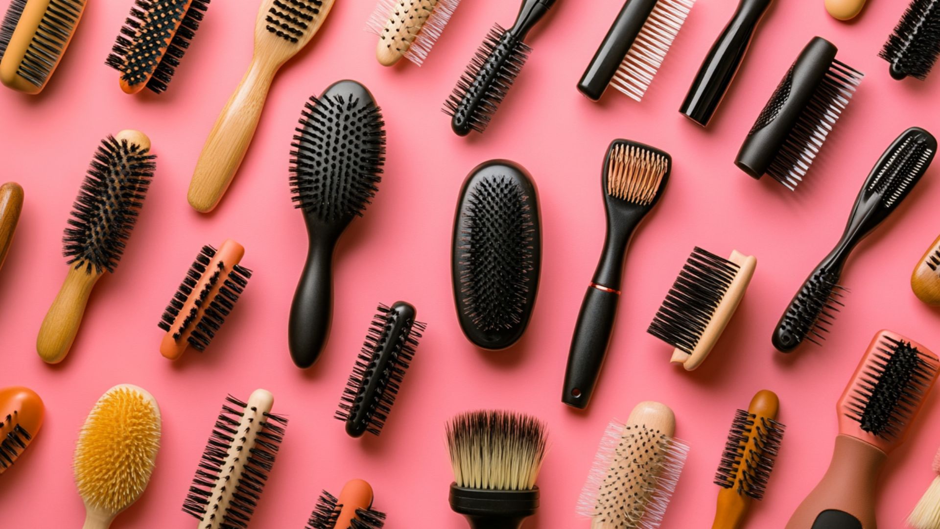 Plastic brush for hair in pink and black